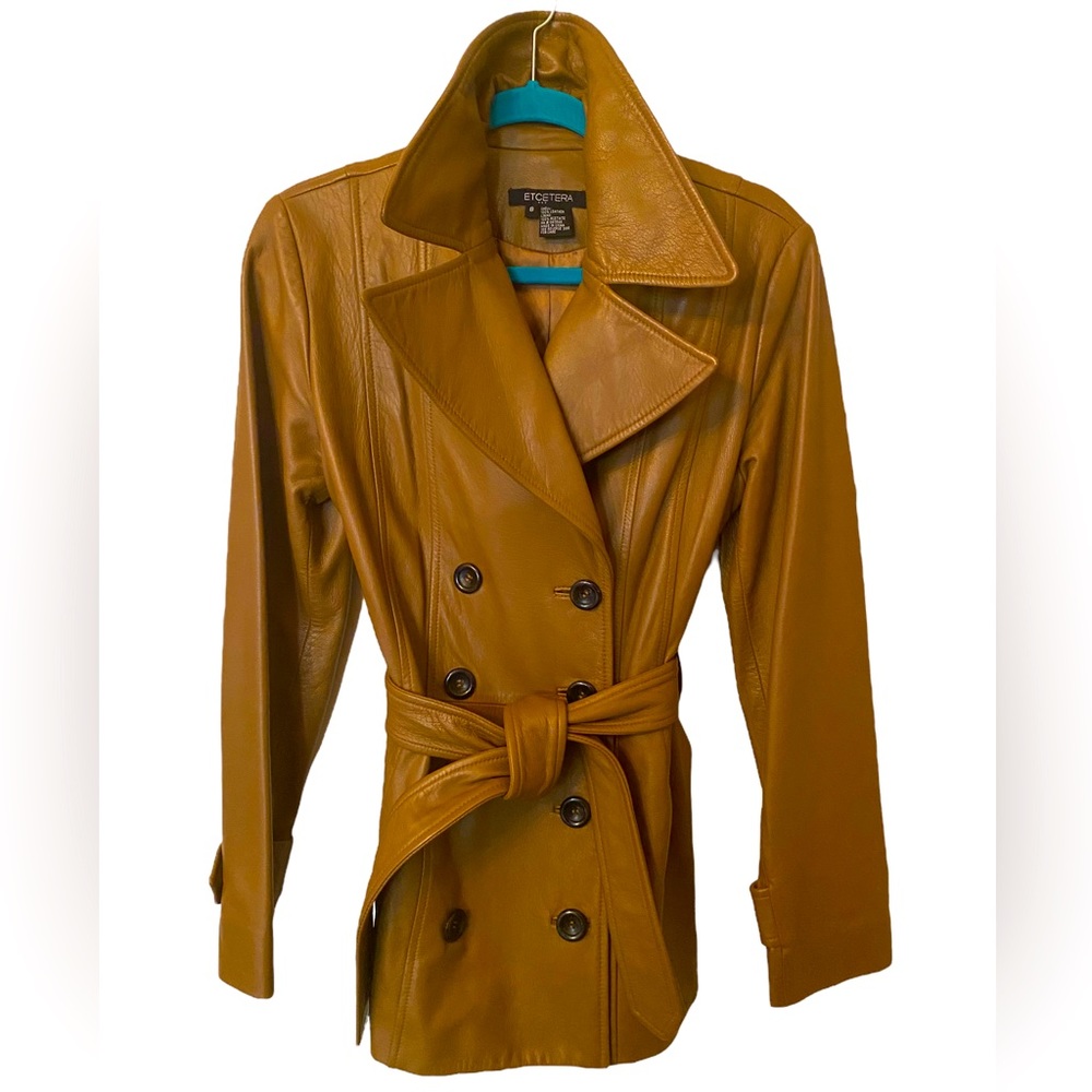 Etcetera Leather Double-breasted Belted Jacket